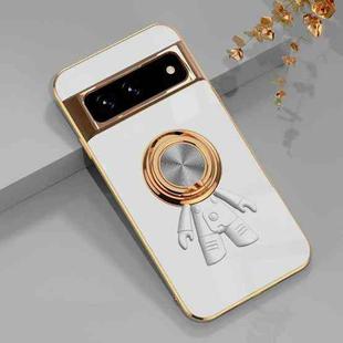 For Google Pixel 7 Pro 6D Plating Astronaut Ring Kickstand Phone Case(White)