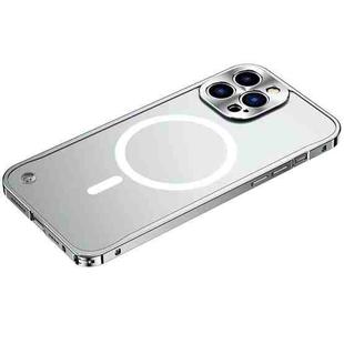 For iPhone 14 Pro Metal Frame Frosted PC Shockproof MagSafe Case(Silver)