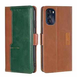 For Motorola Moto G 5G 2022 Contrast Color Side Buckle Leather Phone Case(Light Brown + Green)