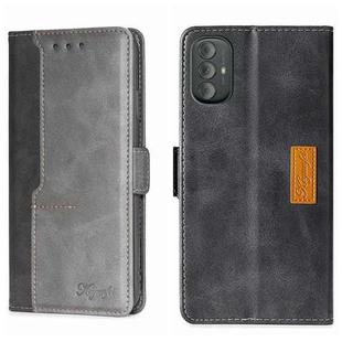 For Motorola Moto G Power 2022 Contrast Color Side Buckle Leather Phone Case(Black + Grey)