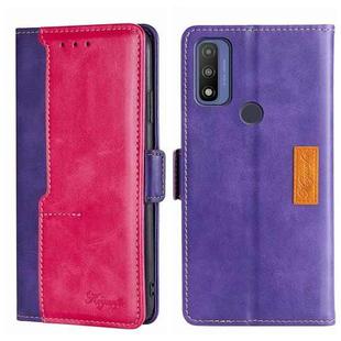 For Motorola Moto G Pure Contrast Color Side Buckle Leather Phone Case(Purple + Rose Red)