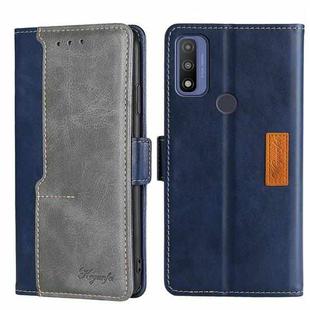 For Motorola Moto G Pure Contrast Color Side Buckle Leather Phone Case(Blue + Grey)