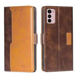 For Motorola Moto G42 4G Contrast Color Side Buckle Leather Phone Case(Dark Brown + Gold)