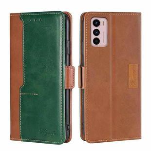 For Motorola Moto G42 4G Contrast Color Side Buckle Leather Phone Case(Light Brown + Green)