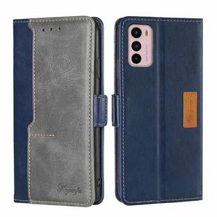 For Motorola Moto G42 4G Contrast Color Side Buckle Leather Phone Case(Blue + Grey)