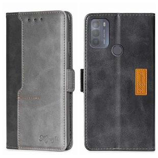 For Motorola Moto G50 Contrast Color Side Buckle Leather Phone Case(Black + Grey)