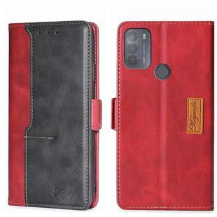 For Motorola Moto G50 Contrast Color Side Buckle Leather Phone Case(Red + Black)