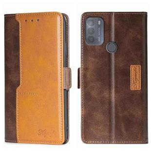 For Motorola Moto G50 Contrast Color Side Buckle Leather Phone Case(Dark Brown + Gold)