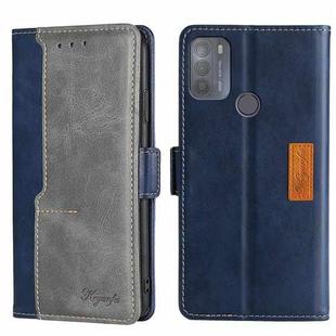 For Motorola Moto G50 Contrast Color Side Buckle Leather Phone Case(Blue + Grey)