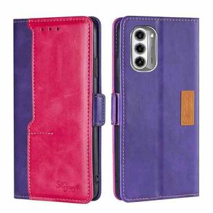 For Motorola Moto G52J 5G Contrast Color Side Buckle Leather Phone Case(Purple + Rose Red)
