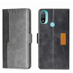 For Motorola Moto E20 Contrast Color Side Buckle Leather Phone Case(Black + Grey)