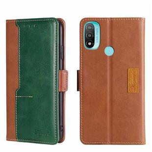 For Motorola Moto E20 Contrast Color Side Buckle Leather Phone Case(Light Brown + Green)