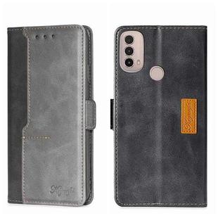 For Motorola Moto E40 Contrast Color Side Buckle Leather Phone Case(Black + Grey)