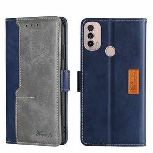 For Motorola Moto E40 Contrast Color Side Buckle Leather Phone Case(Blue + Grey)