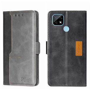 For OPPO Realme C21 Contrast Color Side Buckle Leather Phone Case(Black + Grey)