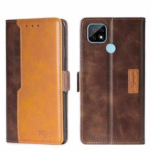 For OPPO Realme C21 Contrast Color Side Buckle Leather Phone Case(Dark Brown + Gold)