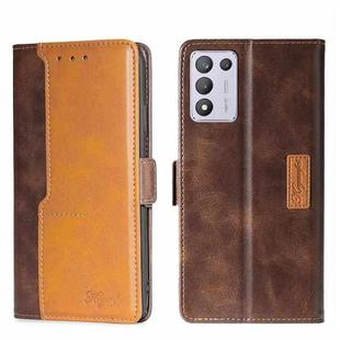 For OPPO K9S/Realme Q3s Contrast Color Side Buckle Leather Phone Case(Dark Brown + Gold)