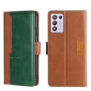 For OPPO K9S/Realme Q3s Contrast Color Side Buckle Leather Phone Case(Light Brown + Green)