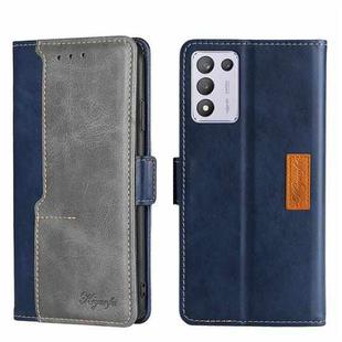 For OPPO K9S/Realme Q3s Contrast Color Side Buckle Leather Phone Case(Blue + Grey)