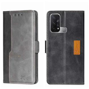 For OPPO Reno5 A Contrast Color Side Buckle Leather Phone Case(Black + Grey)