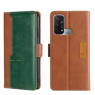 For OPPO Reno5 A Contrast Color Side Buckle Leather Phone Case(Light Brown + Green)