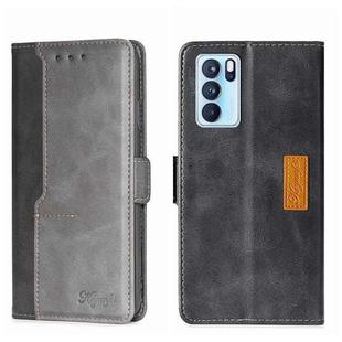For OPPO Reno6 Pro 5G Contrast Color Side Buckle Leather Phone Case(Black + Grey)