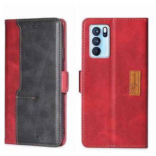 For OPPO Reno6 Pro 5G Contrast Color Side Buckle Leather Phone Case(Red + Black)