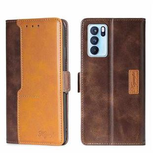 For OPPO Reno6 Pro 5G Contrast Color Side Buckle Leather Phone Case(Dark Brown + Gold)