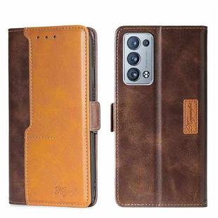 For OPPO Reno6 Pro+ 5G Contrast Color Side Buckle Leather Phone Case(Dark Brown + Gold)