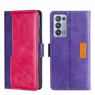 For OPPO Reno6 Pro+ 5G Contrast Color Side Buckle Leather Phone Case(Purple + Rose Red)