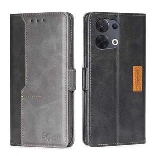 For OPPO Reno8 5G Contrast Color Side Buckle Leather Phone Case(Black + Grey)