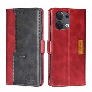For OPPO Reno8 5G Contrast Color Side Buckle Leather Phone Case(Red + Black)