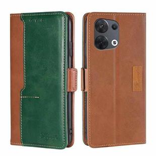 For OPPO Reno8 5G Contrast Color Side Buckle Leather Phone Case(Light Brown + Green)