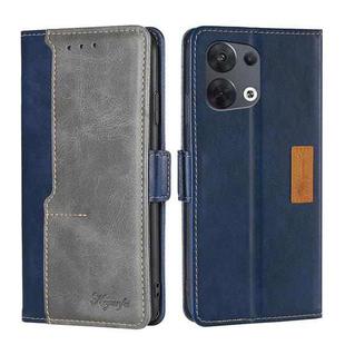 For OPPO Reno8 5G Contrast Color Side Buckle Leather Phone Case(Blue + Grey)