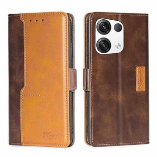 For OPPO Reno8 Pro+ 5G Contrast Color Side Buckle Leather Phone Case(Dark Brown + Gold)