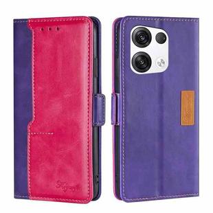 For OPPO Reno8 Pro+ 5G Contrast Color Side Buckle Leather Phone Case(Purple + Rose Red)