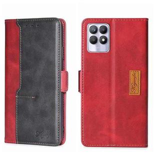 For OPPO Realme 8i Contrast Color Side Buckle Leather Phone Case(Red + Black)