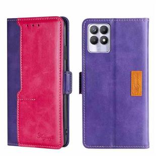 For OPPO Realme 8i Contrast Color Side Buckle Leather Phone Case(Purple + Rose Red)