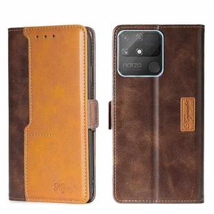 For OPPO Realme Narzo 50A Contrast Color Side Buckle Leather Phone Case(Dark Brown + Gold)