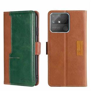For OPPO Realme Narzo 50A Contrast Color Side Buckle Leather Phone Case(Light Brown + Green)