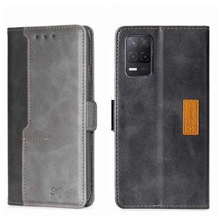 For OPPO Realme V13 5G Contrast Color Side Buckle Leather Phone Case(Black + Grey)
