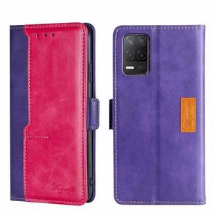 For OPPO Realme V13 5G Contrast Color Side Buckle Leather Phone Case(Purple + Rose Red)