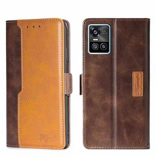 For vivo S10/S10 Pro Contrast Color Side Buckle Leather Phone Case(Dark Brown + Gold)