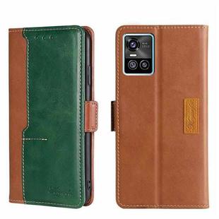 For vivo S10/S10 Pro Contrast Color Side Buckle Leather Phone Case(Light Brown + Green)