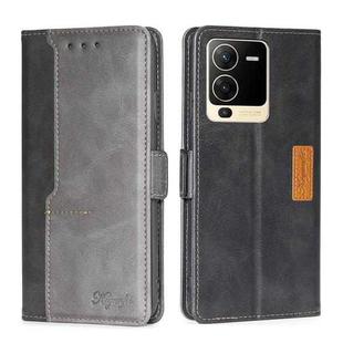 For vivo S15 5G Contrast Color Side Buckle Leather Phone Case(Black + Grey)