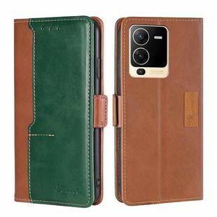 For vivo S15 5G Contrast Color Side Buckle Leather Phone Case(Light Brown + Green)