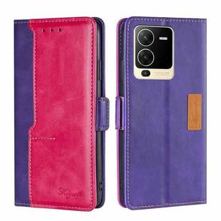 For vivo S15 5G Contrast Color Side Buckle Leather Phone Case(Purple + Rose Red)