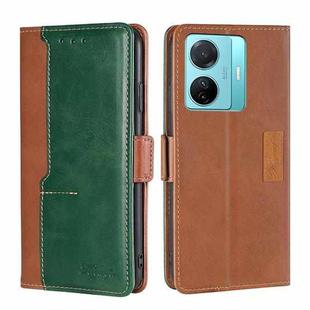 For vivo S15E 5G/T1 Snapdragon 778G Contrast Color Side Buckle Leather Phone Case(Light Brown + Green)