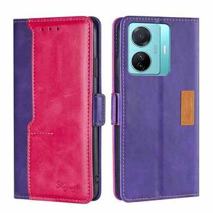 For vivo S15E 5G/T1 Snapdragon 778G Contrast Color Side Buckle Leather Phone Case(Purple + Rose Red)