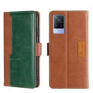 For vivo V21 4G/V21 5G Contrast Color Side Buckle Leather Phone Case(Light Brown + Green)